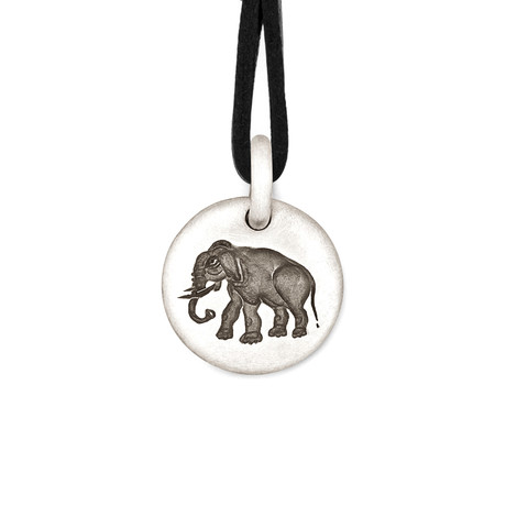 Elephant Charm Pendant Necklace + Leather Cord // Sterling Silver