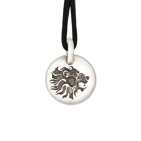 Lion Charm Pendant + Leather Cord // Sterling Silver