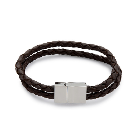 Barrel Double Leather Bracelet // Brown