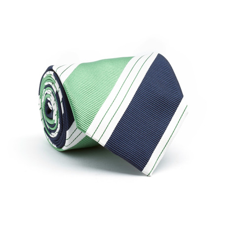 Silk Tie // Green + Blue + White Stripe