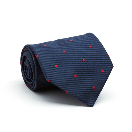 Silk Tie // Navy Blue + Red Dot