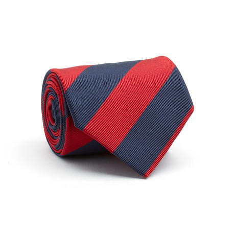 Silk Tie // Navy Blue + Red Multi Stripe