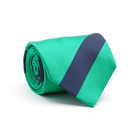 Silk Tie // Green + Navy Blue Stripe