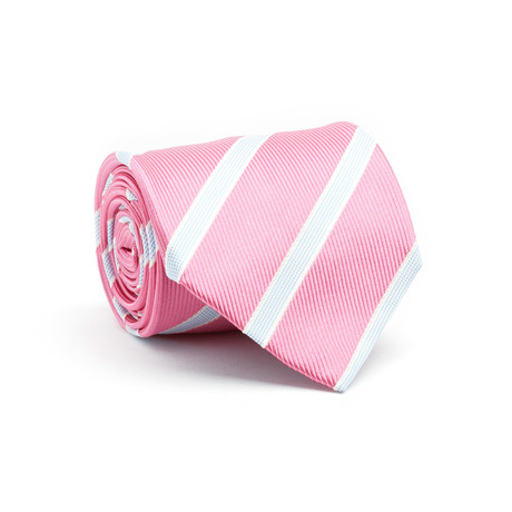 Silk Tie // White + Pink Stripe