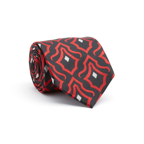 Silk Tie // Red + Black + Grey Pattern