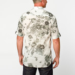 Short Sleeve Floral Button-Up Shirt // White + Black (S)