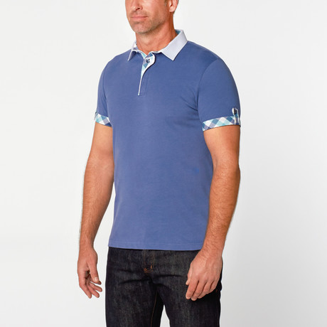 Short Sleeve Polo Shirt // Blue Plaid (S)