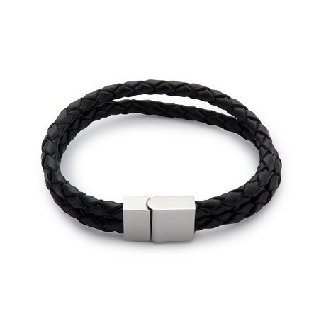 Barrel Double Leather Bracelet // Black