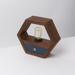 Walnut Hexagon Lamp // Blue Switchboard