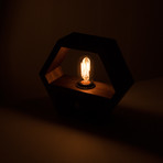 Walnut Hexagon Lamp // Blue Switchboard