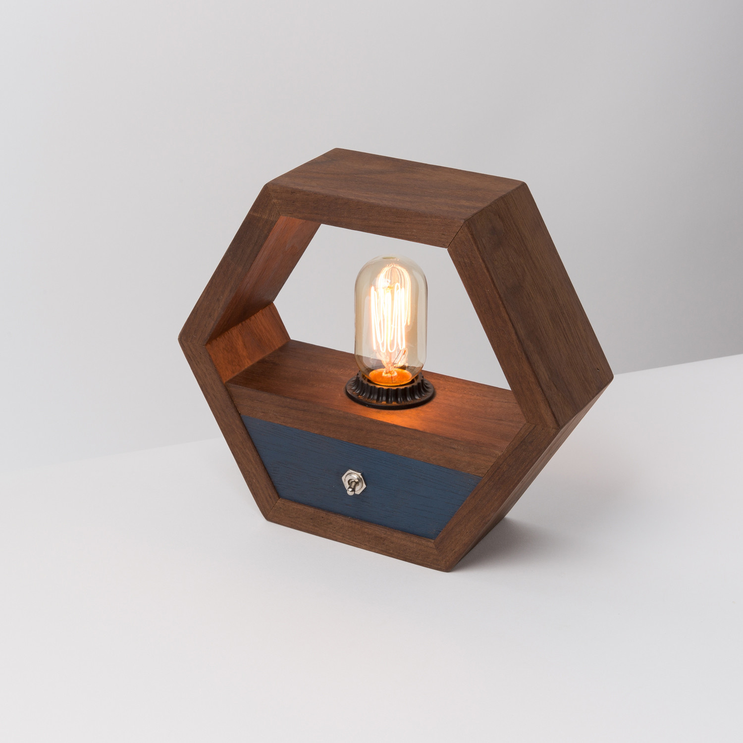 Walnut Hexagon Lamp // Blue Switchboard Fernweh Woodworking Touch