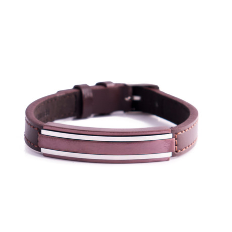 Brown Plated Steel Leather Bracelet