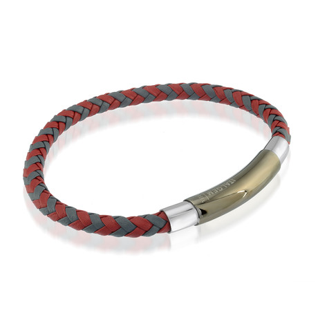 Grey + Red Leather Bracelet
