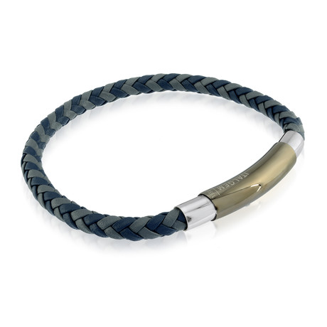 Gray + Blue Leather Bracelet (Gold Clasp)