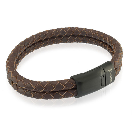 Brown Braided Leather Bracelet // 2 Layer