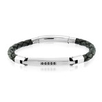 Stainless Steel Black Leather Bracelet + 3 Way Clasp