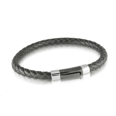 Stainless Steel Leather Bracelet // 8mm // Black
