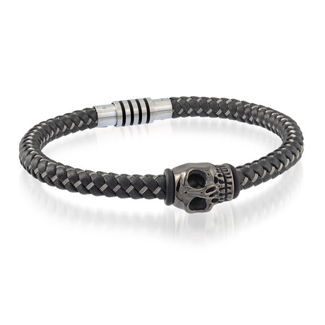 Steel Skull Leather Bracelet
