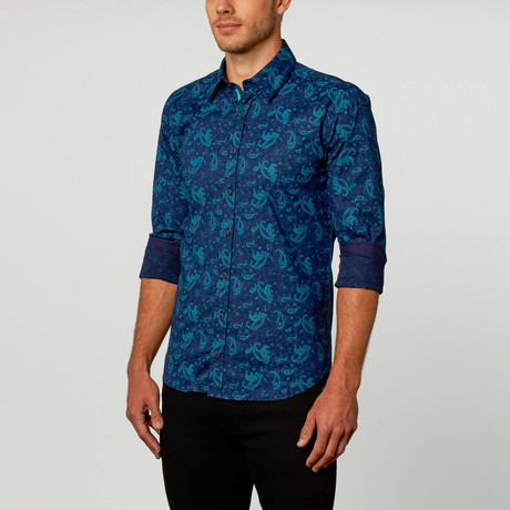 Modern Button-Up // Teal + Blue Paisley (S)