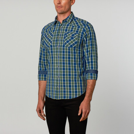 Casual Button-Up // Green + Blue (S)