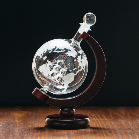 Etched Globe Decanter // Antique Ship