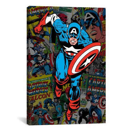 Marvel Comic Book Captain America Covers Collage (18"W x 26"H x 0.75"D)