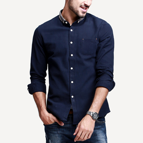 Kuegou // Contrast Collar Button-Down // Navy (L)