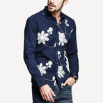 Kuegou // Floral Button-Up // Navy (XL)