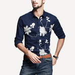 Kuegou // Floral Button-Up // Navy (XL)