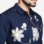 Kuegou // Floral Button-Up // Navy (XL)