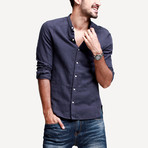 Kuegou // Moa Collar Panel Shirt // Navy (L)