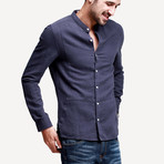 Kuegou // Moa Collar Panel Shirt // Navy (L)