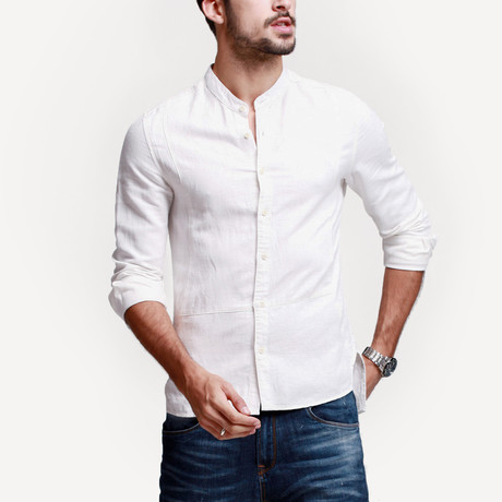 Kuegou // Moa Collar Panel Shirt // White (L)