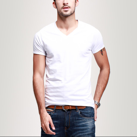 Solid V-Neck Tee // White (M)