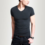 Solid V-Neck Tee // Charcoal (L)