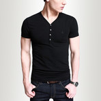 V-Neck Henley // Black (XL)