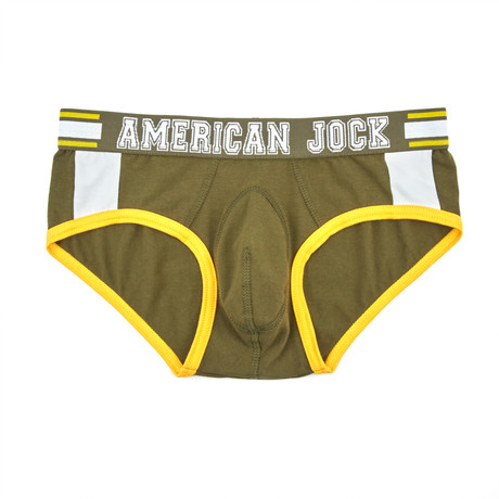 American Jock Aktivo Sport Brief // Olive + Yellow (S)