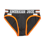 American Jock Aktivo Hi-Cut Brief // Black + Orange (XL)