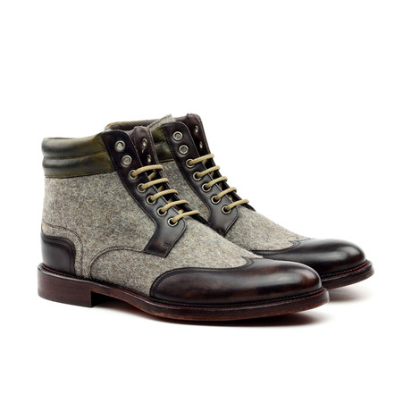 Wool + Calfskin Military Boot // Brown + Grey (Euro: 40)