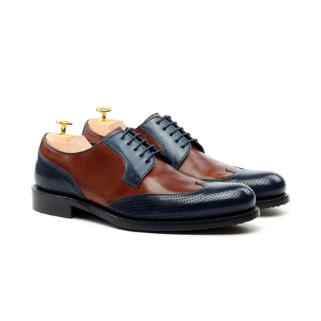 LORENS // Perforated Wingtip Derby // Navy + Cognac (Euro: 40)