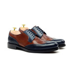 LORENS // Perforated Wingtip Derby // Navy + Cognac (Euro: 42)