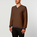 Reversible V-Neck Sweater // Navy + Brown (S)