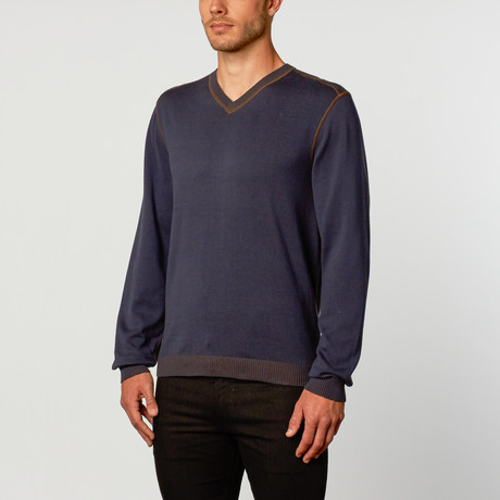 Reversible V-Neck Sweater // Navy + Brown (S)