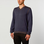 Reversible V-Neck Sweater // Navy + Brown (XL)