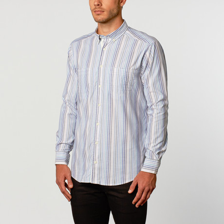 Sun Bleached Long-Sleeve Dress Shirt // Blue + White Stripe (S)