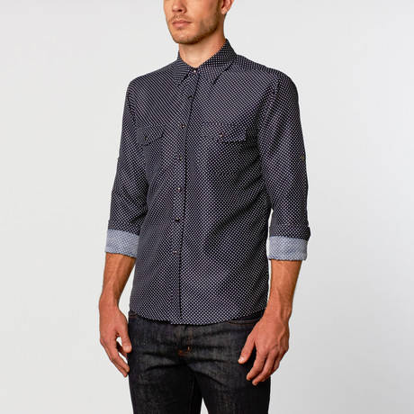 Medium Dot Button-Up Shirt // Navy (S)