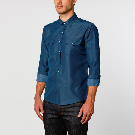 Mini Dot Button-Up Shirt // Turquoise (S)