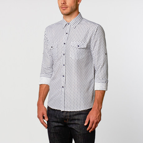 Fleur de Lys Button-Up Shirt // Navy (S)