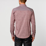 Blocked Textured Chambray Button-Up Shirt // Eggplant (2XL)