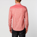 Blocked Textured Chambray Button-Up Shirt // Red (XL)